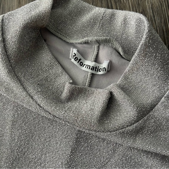 Reformation | Bailey Mockneck Silver Metallic Long Sleeve Holiday New Years - Picture 3 of 4